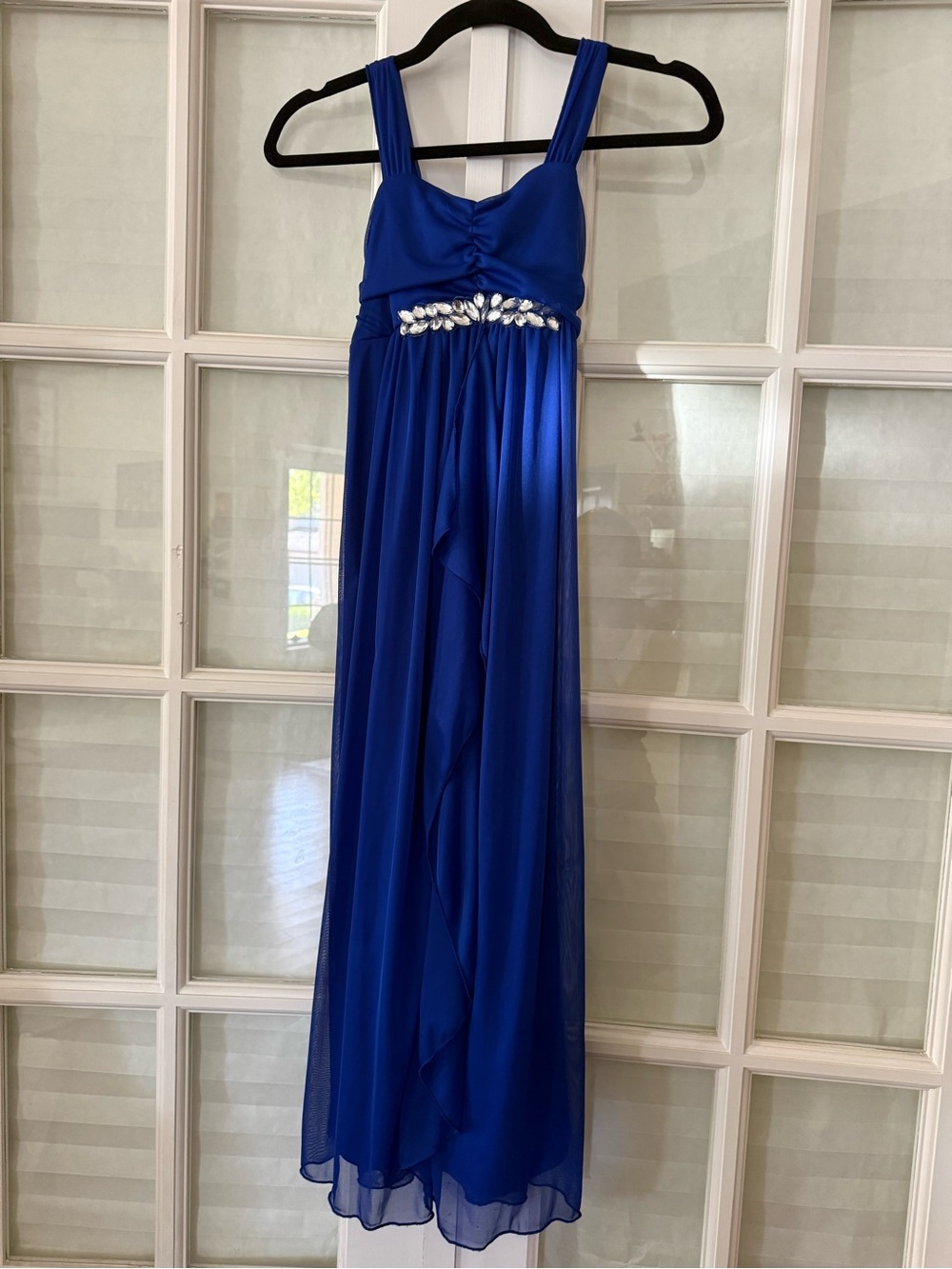 Girls Royal Blue Formal Dress with Rhinestone Waist